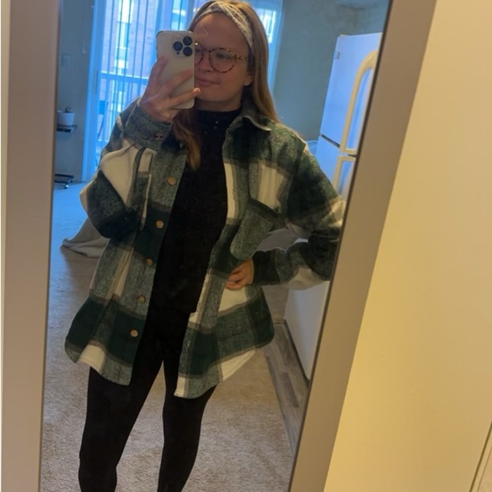 Plaid Utility Jacket in Green and White